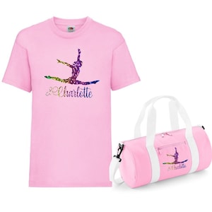 Gymnaste imprimé personnalisé Splits danse/gymnastique T-shirt et option sac tonneau 5 couleurs