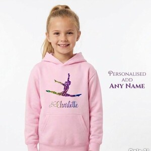 Sudadera de gimnasia infantil personalizada / Sudadera de gimnasia para niñas / Camiseta de gimnasta con nombre personalizado / Sudadera con capucha o sudadera con capucha y bolsa de regalo imagen 5
