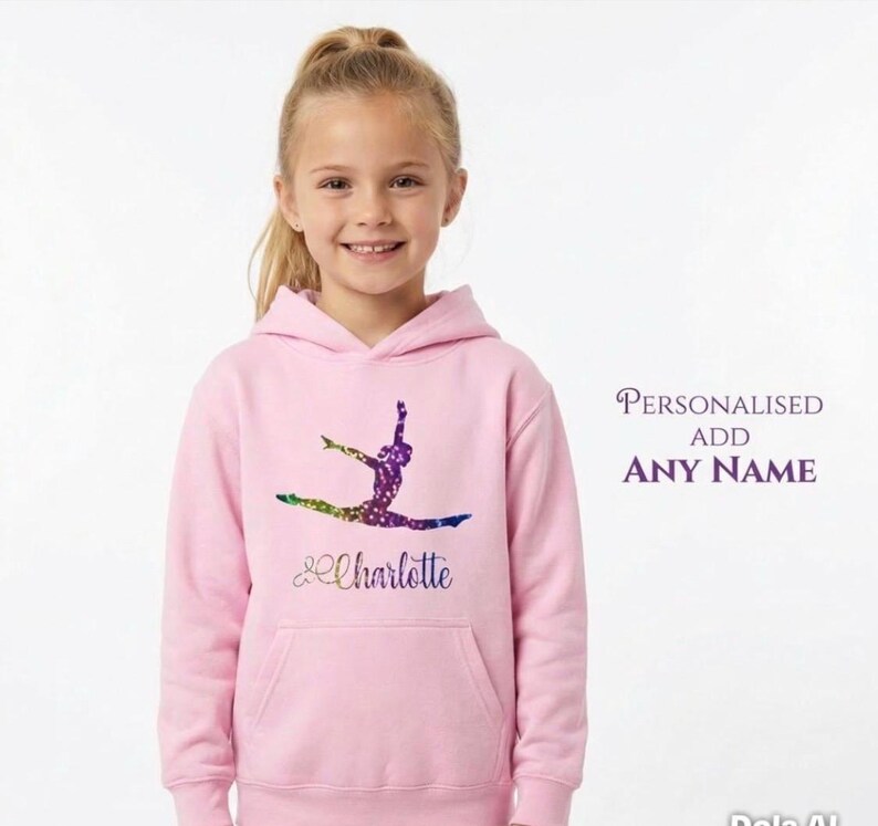 Sudadera de gimnasia infantil personalizada / Sudadera de gimnasia para niñas / Camiseta de gimnasta con nombre personalizado / Sudadera con capucha o sudadera con capucha y bolsa de regalo imagen 5