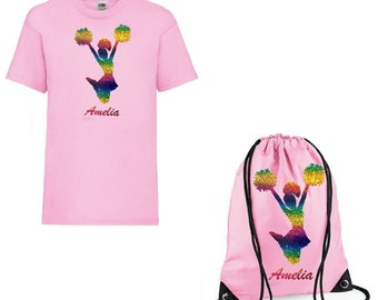 Ensemble t-shirt et sac de pom-pom girl personnalisés pour fille de 3 à 13 ans NEUF