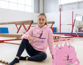 Sudadera con capucha personalizada para niños con estampado de gimnasta, baile y gimnasia (juego de regalo). Solo se incluye 1 nombre debido al estilo de la fuente.
