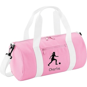 GIRLS PERSONALISED FOOTBALL Kit Barrel Bag School Sport Various Colours ピンク