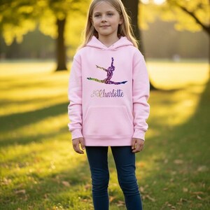 Sudadera de gimnasia infantil personalizada / Sudadera de gimnasia para niñas / Camiseta de gimnasta con nombre personalizado / Sudadera con capucha o sudadera con capucha y bolsa de regalo imagen 6