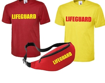 Lifeguard Printed T Shirt or T Shirt & Bum Bag Option - Beach Fancy Dress Life Guard Party Unisex Fit