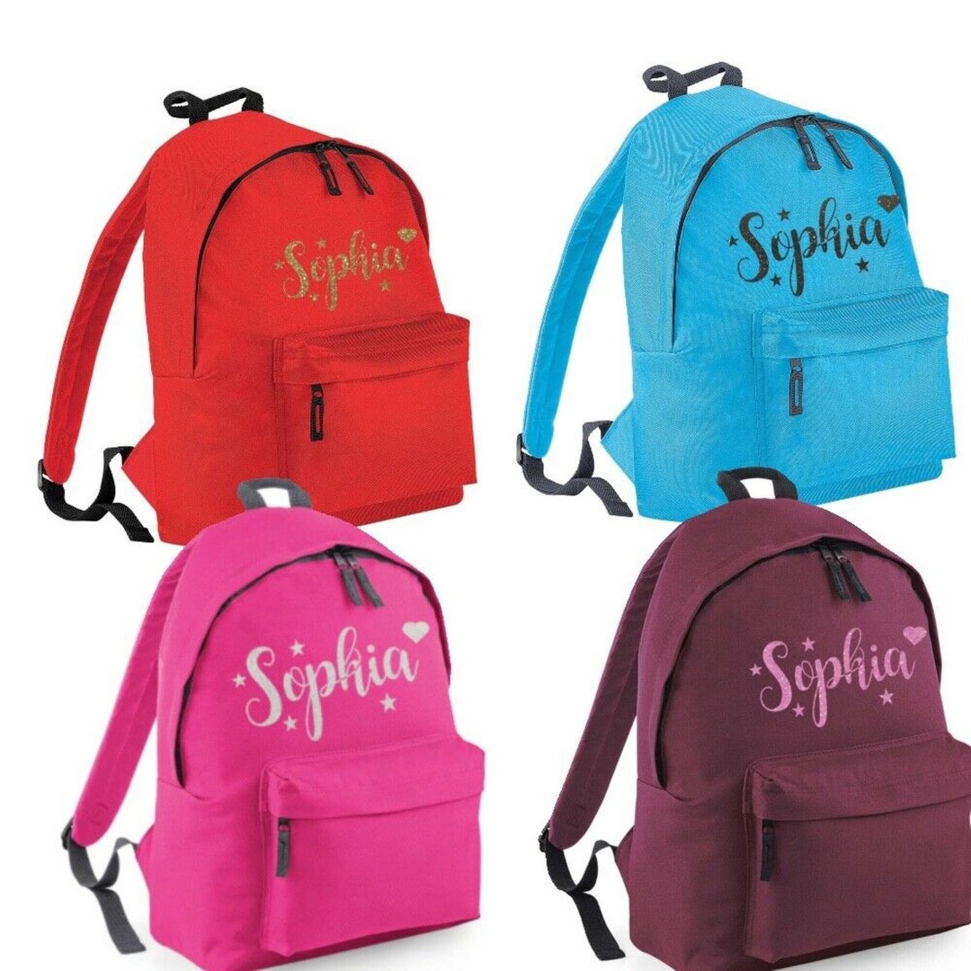 Personalised Glitter Printed Backpack Back to School Bag Boys/girls ...