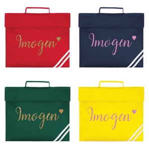 Personalised School Book Bag Girls Glitter Heart Name PE Childrens Gift - Back to School