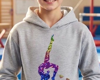 Sudadera con capucha personalizada para danza/gimnasia con estampado brillante y brillante para niños de 2 a 13 años