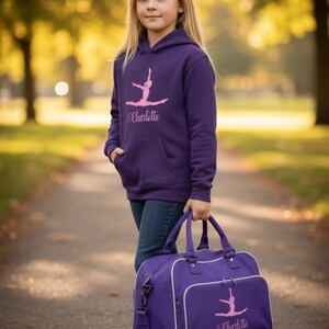 Sudadera de gimnasia infantil personalizada / Sudadera de gimnasia para niñas / Camiseta de gimnasta con nombre personalizado / Sudadera con capucha o sudadera con capucha y bolsa de regalo imagen 4