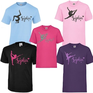 KIDS Gymnastic Choice of Design T-Shirt Personalised Lots of Colours 3-13 NEW