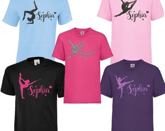 KIDS Gymnastic Choice of Design T-Shirt Personalised Lots of Colours 3-13 NEW