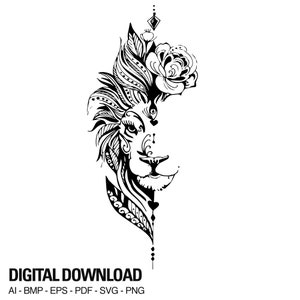 Composizione floreale stilizzata dello sguardo del leone. Vettore eps svg png pdf dxf - Download di file digitali