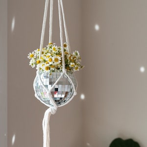 Mini Disco Ball Planter 4" - with Base and Macrame Plant Hanger - For Indoor Plants, Succulents, Flowers - Havenstone Home