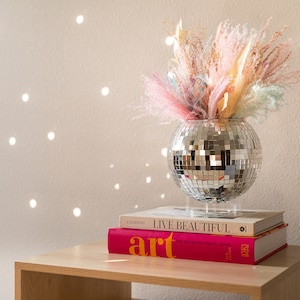 Disco Ball Planter 8&quot; with Acrylic Base and Macrame Plant Hanger - for Indoor or Outdoor Plants - Havenstone Home