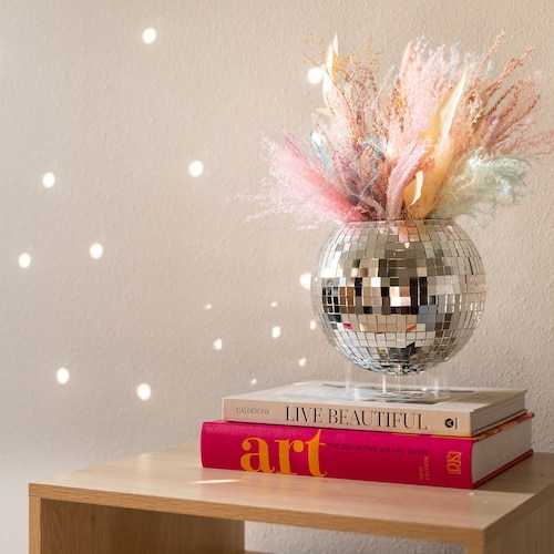 Disco Ball Planter 8" with Acrylic Base and Macrame Plant Hanger - for Indoor or Outdoor Plants - Havenstone Home