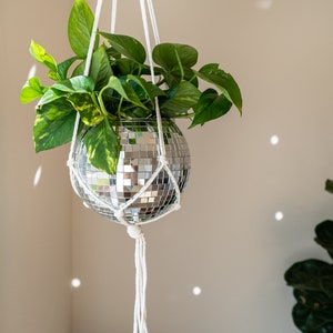 Hanging Disco Ball Planter 8" - with Macrame Plant Hanger - for Indoor or Outdoor Plants - Havenstone Home