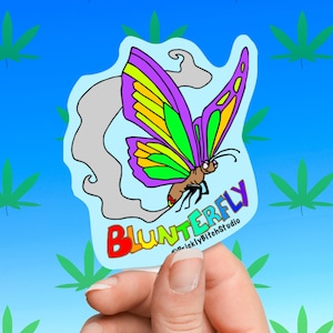 Blunterfly - Adesivo de borboleta roxa | Adesivo de borboleta fumante | Inseto fumante | Decalque à prova d'água | Adesivo 420