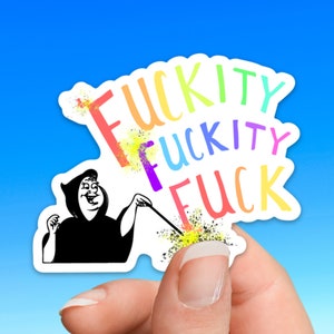 Fuckity Fuckity NEUK! feeënmeter regenboogkleurensticker, vloekwoordsticker, vloekwoordcadeau, volwassen humorsticker, Disney-geïnspireerde cadeaus