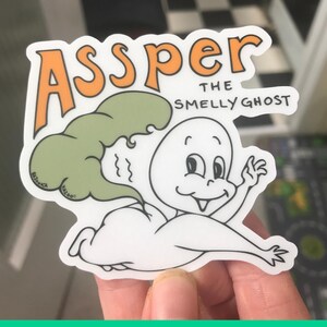Halloween Aufkleber - Transparenter Geist mit Furzwolke Aufkleber - Assper der stinkende Geist - Lustiger Halloween Aufkleber, Gruseliger Furzwitz Aufkleber