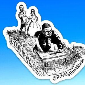 Cornhole - Sticker vulgaire | Sticker couleur ou holographique - Jeu de mariage, couple marié jouant à des jeux avec le ministre | Sticker charbon