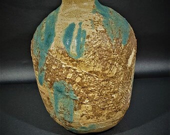 Vintage Studio Mid Century Ceramic Vase Pottery, 8", Canvas Patches Very Nice!