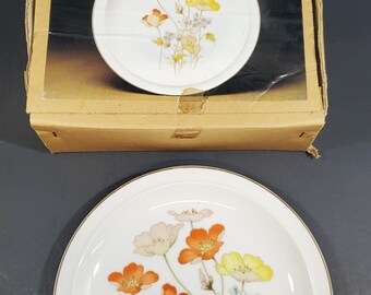 Ensemble de 6 assiettes à salade peintes Poppy Fanci Florals, Japon MCM