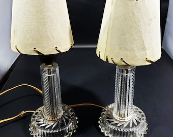 Paar 11 3/4" zeer mooie vintage tafellampen, geslepen helder glas, jaren 50