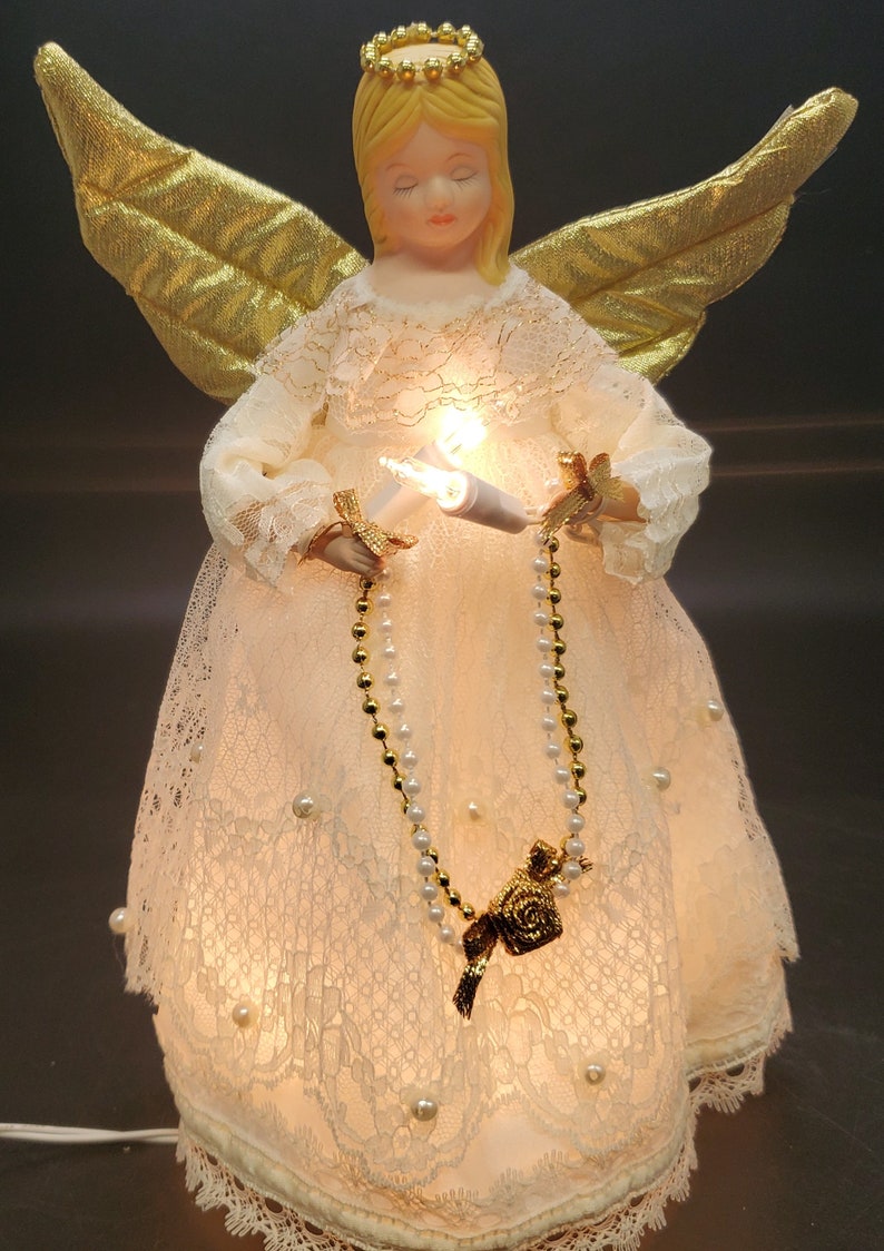 Vintage Lighted Porcelain Angel Tree Topper in Original Box by Etsy