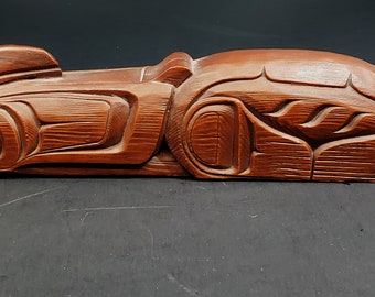 Vintage Alaskan Tufflukk Hand Carved Wooden Totem Pole Wall Hanger-18.5" 1950s