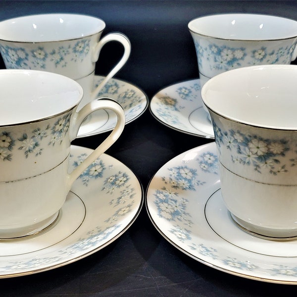 Set of 4 Montgomery Ward Style House Damask Tea/Coffee Cups and Saucer