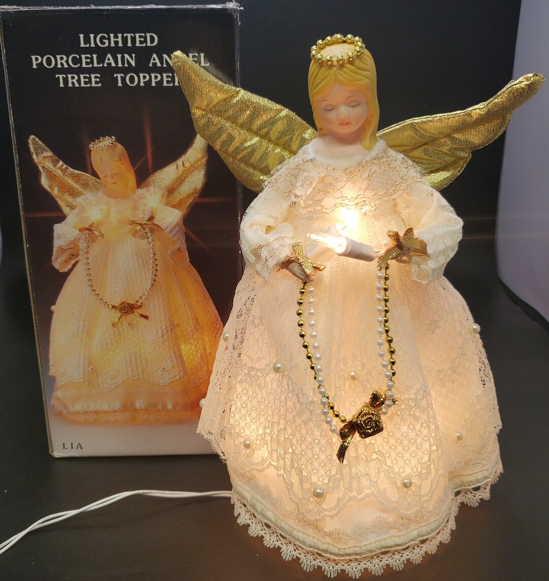 Vintage Lighted Porcelain Angel Tree Topper in Original Box by Etsy
