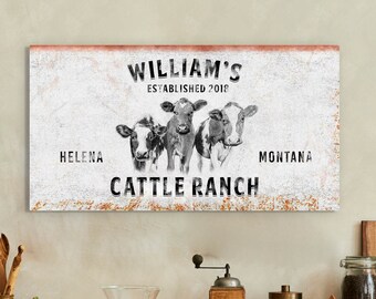 Kitchen Ranch Portrait With Cows Rusty Ranch Wall Decor, Christmas Present For Loved Ones, Father 50th Birthday Present Ranch With Location