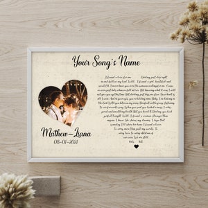 Framed Wedding Song Lyrics, 2nd Anniversary Gift, First Dance Lyrics, Paper Anniversary, Wedding Gift for Couple, Personalized Song Lyrics