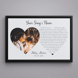 Heart Shaped Lyrics with Your Favorite Song and Picture Framed Portrait,Song Lyrics Print, Custom First Dance Lyrics