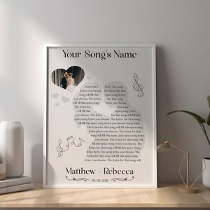 Framed Wedding Song Lyrics, 2nd Anniversary Gift, First Dance Lyrics, Paper Anniversary, Wedding Gift for Couple, Personalized Song Lyrics