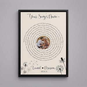 Wedding Song Lyrics from Photo, Personalized First Dance Favorite Song Canvas Print 1st Anniversary Custom Sign Framed Valentine&#39;s Day Gift