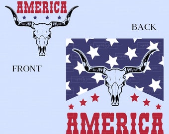 America | Longhorn | Fourth of July | Patriotic | Red White and Blue | Stars | Independence Day | SVG | PNG | Instant Download