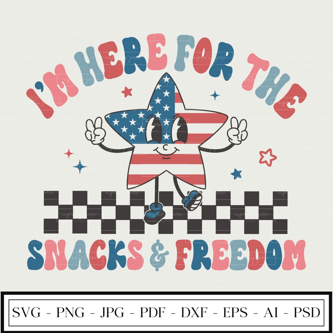 Snacks and Freedom 4th of July Retro Star Smiley - SVG PNG (instant ...