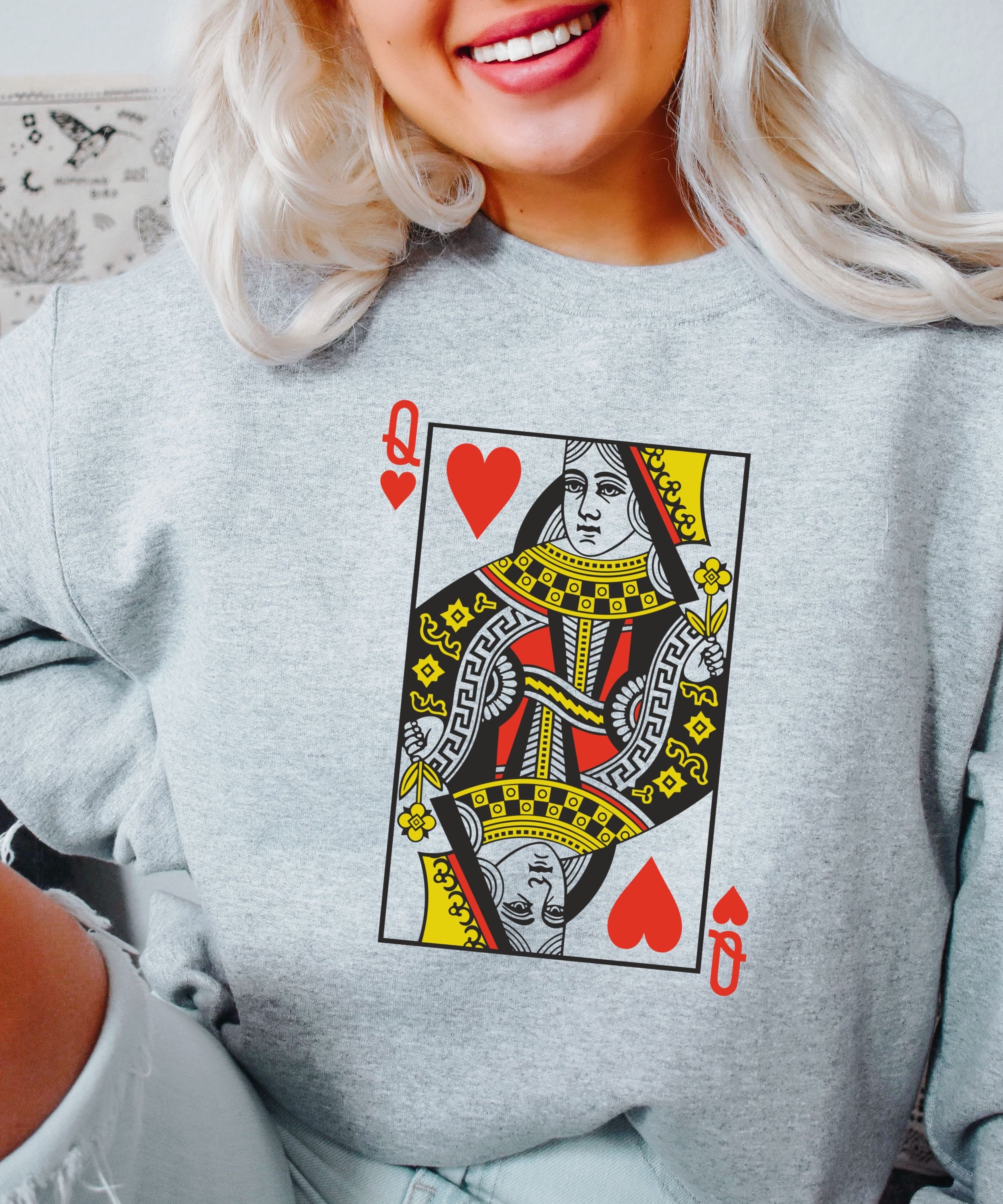 WZMPA Queen Of Hearts Poker Tragetasche – Aus Baumwoll-Leinen, 37 X 32 Cm, Mit Spielkarten-Design
