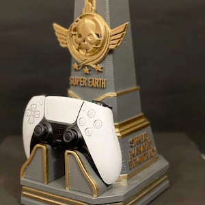 Super Earth Obelisk Controller Stand - Managed Democracy Desktop Holder - Galactic Sci-Fi Game Room Decor Gift for Gamers Worldwide Shipping
