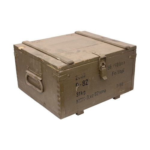 Boîte de munitions militaire tchèque vintage - Caisse de rangement en bois avec poignées
