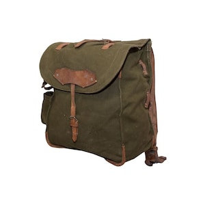 Romanian Military Canvas Rucksack – Vintage Army Backpack with Leather Straps