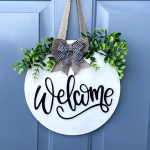 House warming Gift- Front door signs- Welcome sign for front door- White welcome sign- 12x12 size- porch decor- Wooden door hanger