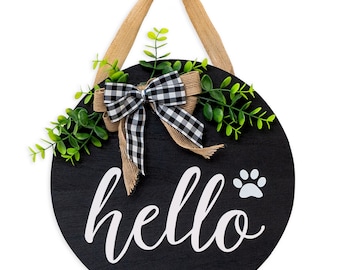 clearance sale.Hello Sign for Front Door Decor on Sale - Front Porch Decor - Rustic Hello Door sign with cute paw print- house warming gift