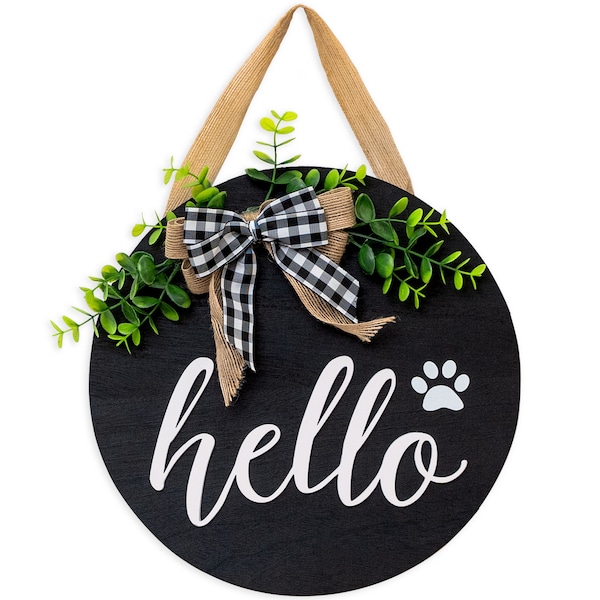clearance sale.Hello Sign for Front Door Decor on Sale - Front Porch Decor - Rustic Hello Door sign with cute paw print- house warming gift