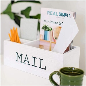 Clearance - Mail Holder for countertop- printed on both sides- Rustic Mail Organizer - Mail Basket Compartment- Mail Holder for Office Desk