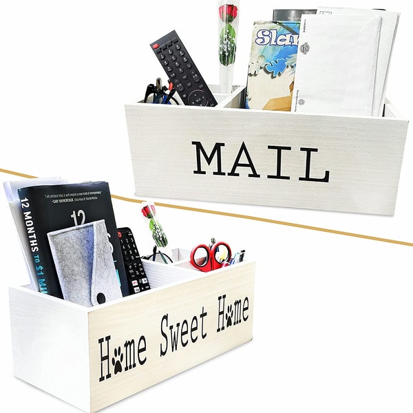 Sale!! Mail Holder for countertop- Rustic Mail Organizer - Mail Basket Compartment- Mail Holder for Office Desk, Home Sweet Home Sign