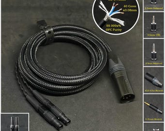 Cabo para Focal Utopia - Comprimento personalizado - Terminais personalizados: XLR balanceado de 4 pinos/2,5 mm/4,4 mm/3,5 mm/6,3 mm/RCA/XLR de 3 pinos e muito mais