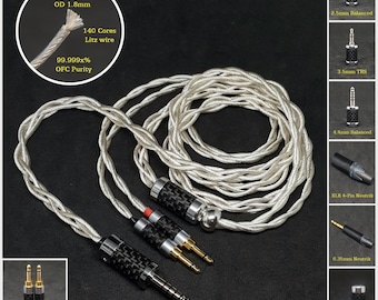 Cable for Monoprice M1060/M565 - OFC Silver Plated Copper- Custom Length - Custom connectors 4-Pin XLR Balanced/2.5mm/4.4mm/3.5mm/6.3mm