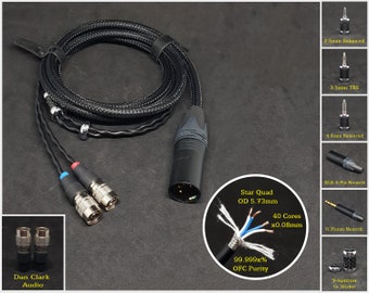 Cable for Mr. Speakers / Dan Clark Audio Ether, Aeon, & Alpha Series  - Custom Length, Connector 2.5mm/3.5mm/4.4mm/6.3mm and 4-Pin XLR BAL