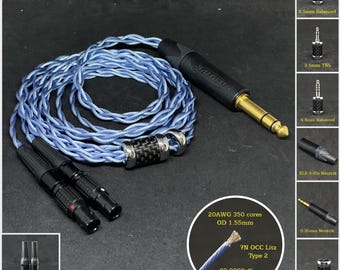 Cable for Focal Utopia Silver Plated Copper 7NOCC 20AWG  — Custom Length — Custom connectors 2.5mm/4.4mm/3.5mm/6.3mm and 4-Pin XLR Balanced